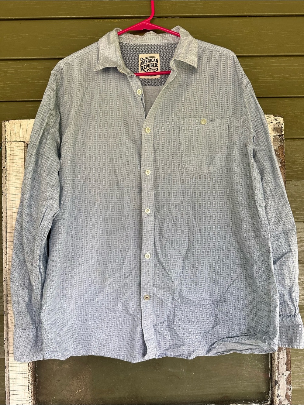 American Republic Mens XL Blue Geometric Micro Print Cotton Button Down Shirt